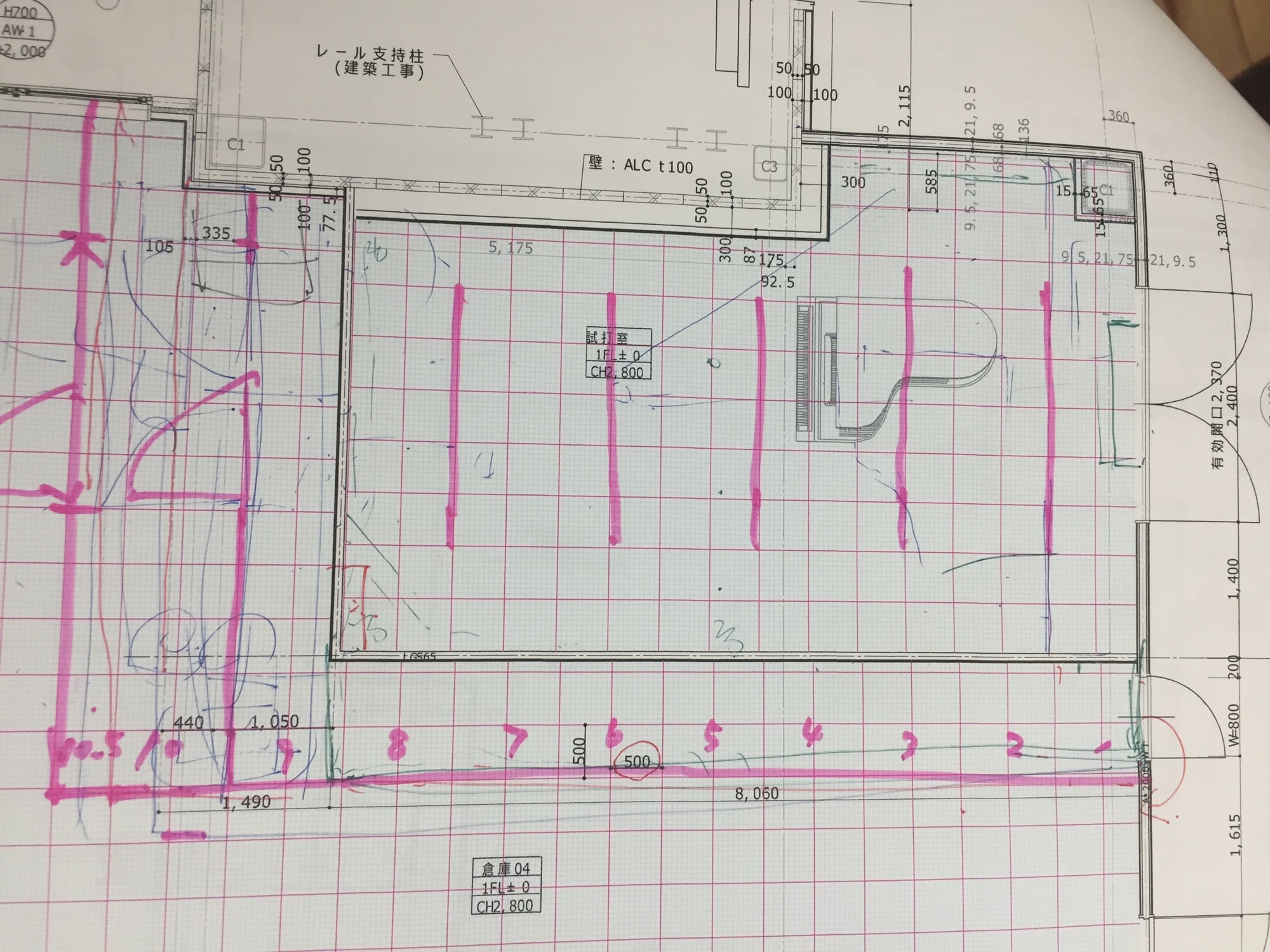 グランドギャラリー本社1階 試打室の平面図に配置を書き込んだ設計打ち合わせ資料